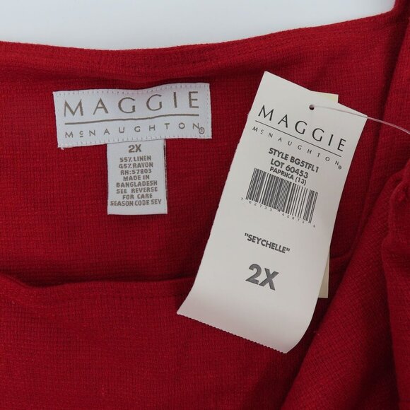 Maggie McNaughton Women Plus Size 2X Red Linen Blend Crochet Long Dress NEW NWT - Picture 8 of 11